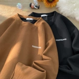 Мужской осенний трендовый базовый флисовый лонгслив, с вышивкой, оверсайз