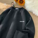 Мужской осенний трендовый базовый флисовый лонгслив, с вышивкой, оверсайз