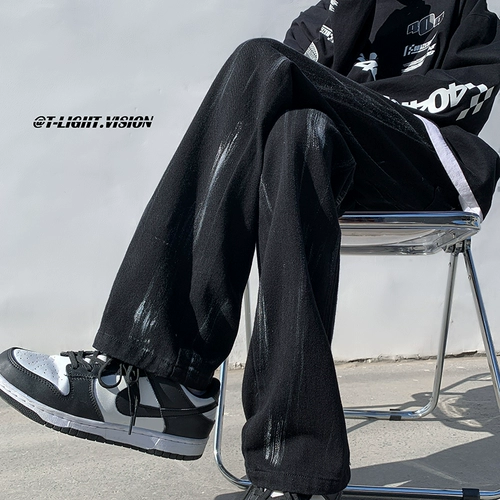 Черные джинсы, летние штаны для отдыха, свободный прямой крой, в американском стиле