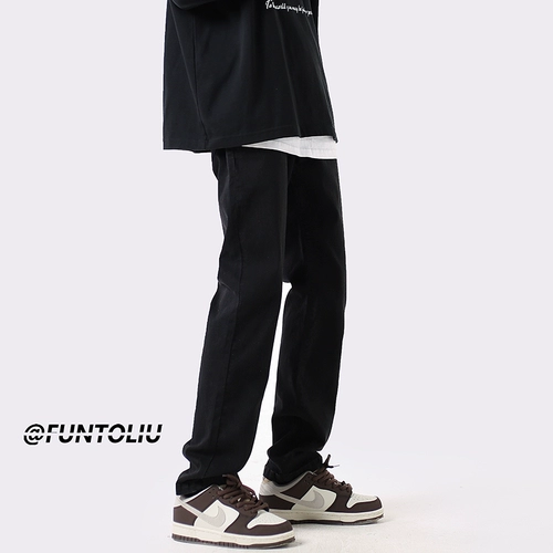 Летние тонкие черные джинсы, штаны для отдыха, свободный прямой крой, в американском стиле, оверсайз