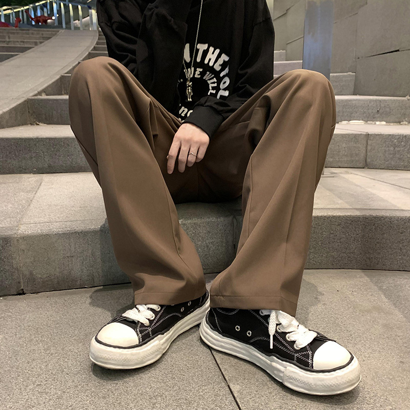Wide-Leg Suit Pants for Men, Spring and Autumn, Drapey, Large Size, Loose Straight-Leg, Casual, Fleece-Lined, Thickened, Floor-Length Pants for Teenagers