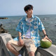 Ice silk flower shirt men's short-sleeved summer thin style breathable