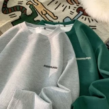 Мужской осенний трендовый базовый флисовый лонгслив, с вышивкой, оверсайз