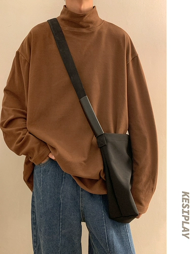 Базовая демисезонная рубашка, утепленный лонгслив для отдыха, высокий воротник, оверсайз