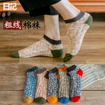 Socks mens socks spring and summer thick line Japanese retro ins low-top sports sweat-absorbing deodorant shallow short tube cotton socks