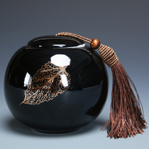Kiln-turned golden leaf tea pot Ceramic large wake tea pot Puer tea leaf box Tea cake canned storage tea pot Tea set
