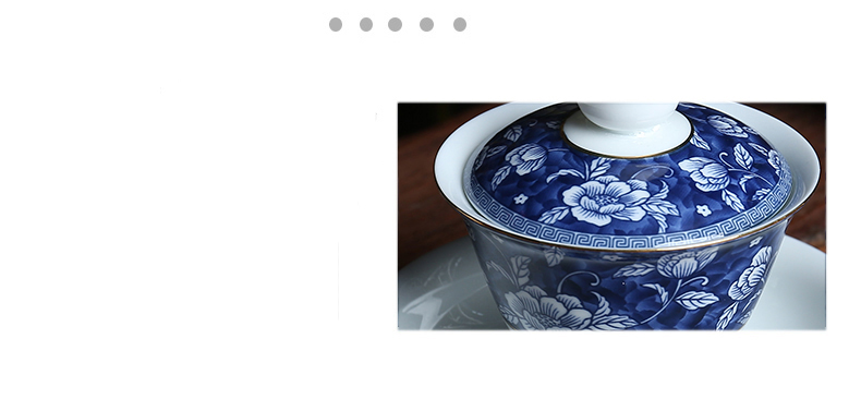 Vintage blue and white porcelain kung fu tea tureen thin foetus manual three cups of blue and white porcelain bowl