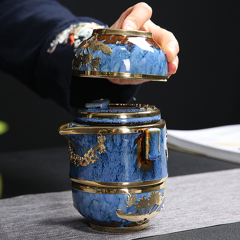 Ceramic crack of a pot of the 223 cup portable travel kung fu tea set is suing teapot with gift box