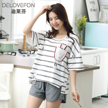 Pajamas women Summer cotton short sleeve thin sexy summer striped home clothes women Summer Korean loose size suit