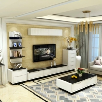 TV cabinet tea table combination set modern simple tempered glass TV Cabinet white paint living room furniture