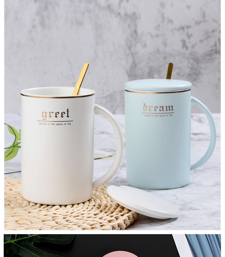 Creative mugs contracted with cover glass ceramics with grain teaspoons of office coffee cup large capacity cup men and women