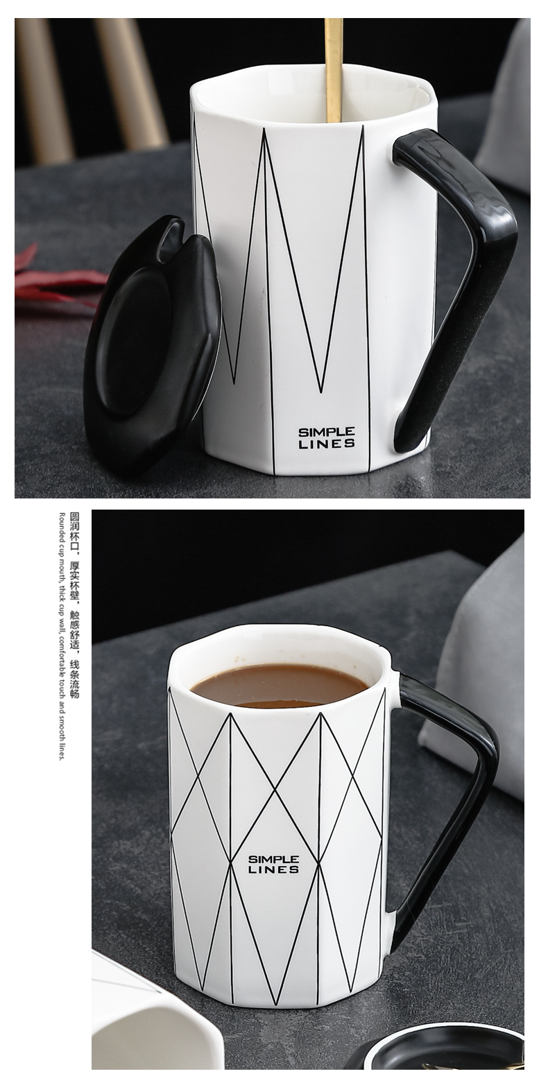 Couples ins Nordic contracted ceramic water cup individuality creative tide mark cup with cover spoon coffee cup