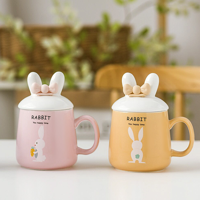 Rabbit glass ceramic cup han edition with cover spoon keller, lovely schoolgirl ultimately responds a cup of coffee cup creative trend