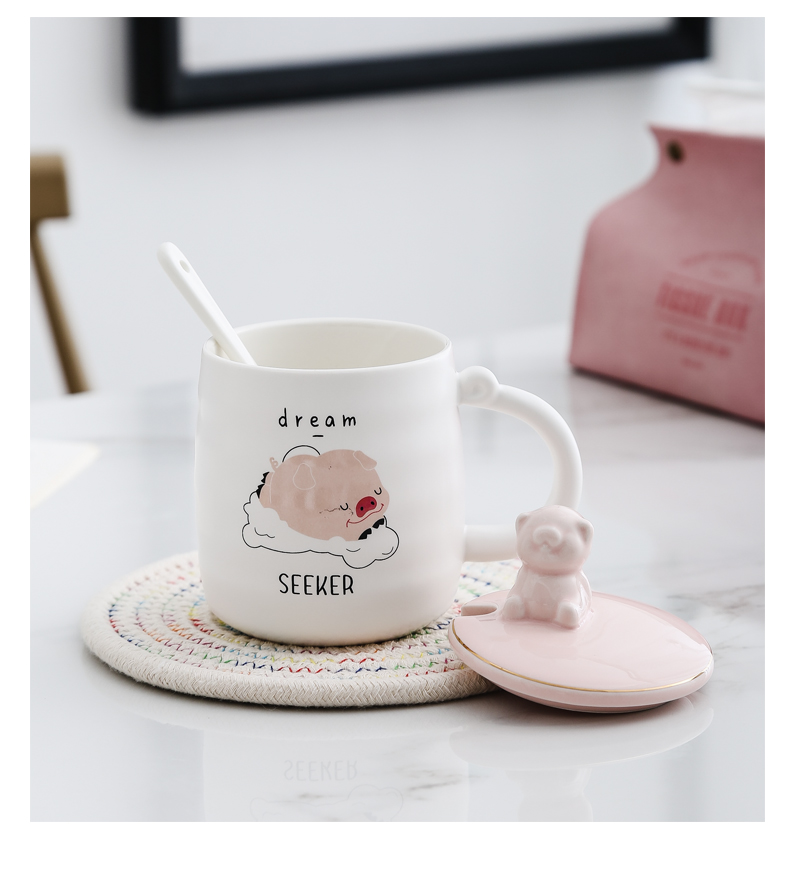 Glass female express cup creative move trend ceramic cup with cover run small pig keller cup home students