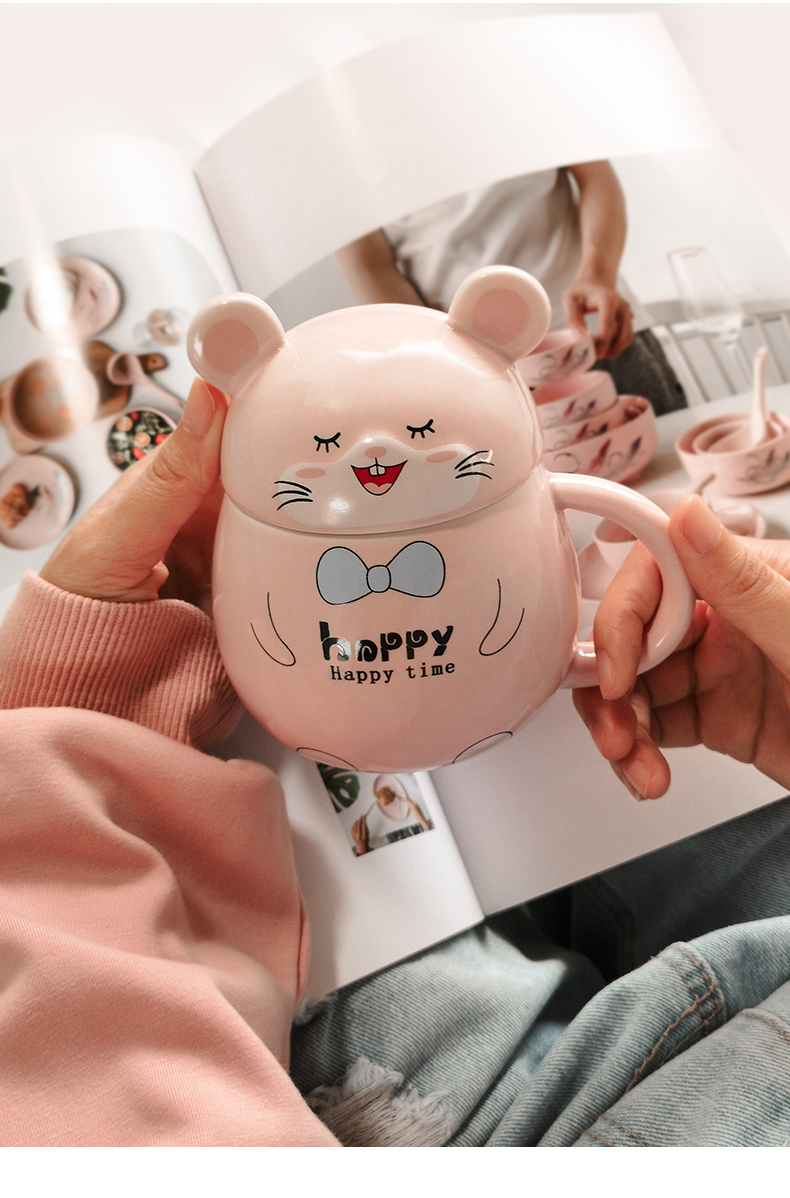 Young girl heart mouse cup household contracted a pair of express picking cup creative ceramic keller with spoon
