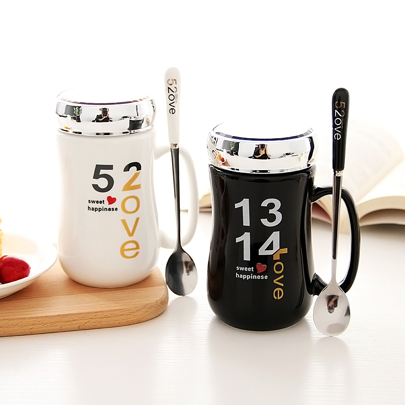 Couples ceramic cups of coffee cup a creative contracted large capacity breakfast milk cup mark cup with cover glass