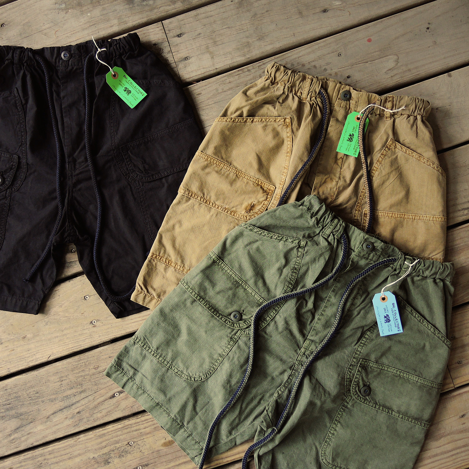 Thin as cicadas Dr Collectors handmade natural dyed anti-tear multi-pocket army shorts