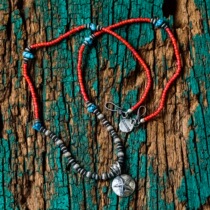 Japanese hand-made Kazoo Indian printed silver beads Antique red beads three-dimensional five-pointed star necklace set