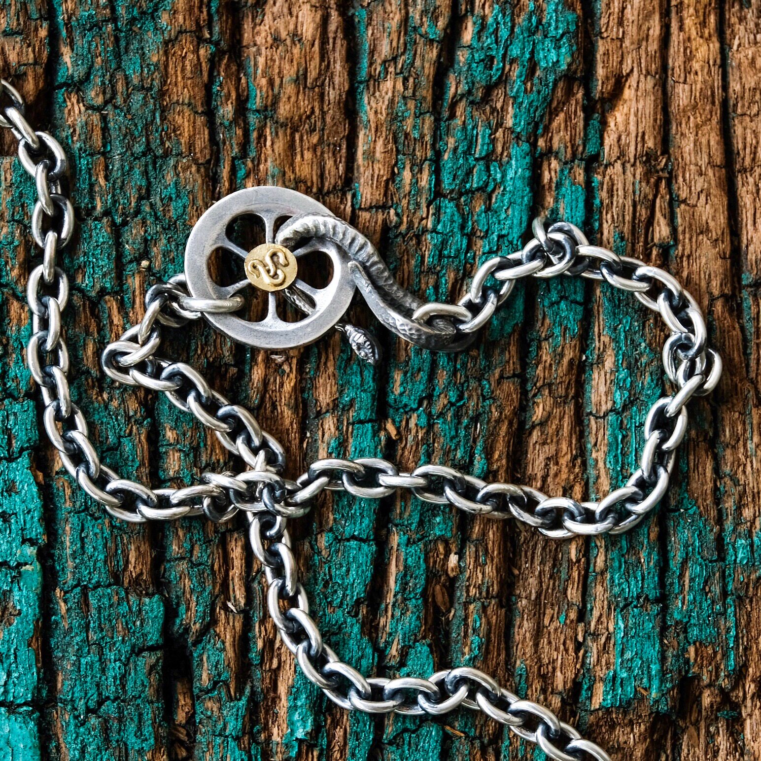 Japanese Handmade Man Brand (FATE CO) 18K points Gold Wheel Snake Chain 50 60cm