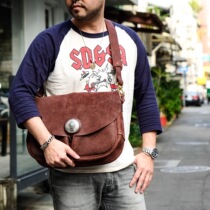 Japanese Craftsman hand-sewn Lucky John high-end vegetable-tanned cowhide turquoise silver buckle shoulder backpack