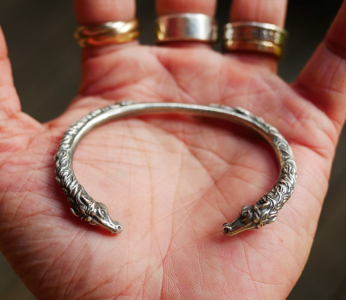 Japanese handmade silver(FATE CO) style unique double horse head bracelet
