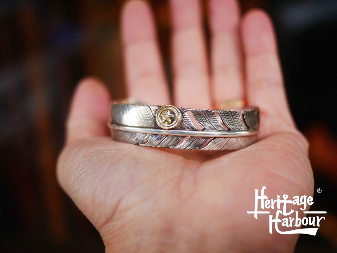 Replenishment to Lucky John Japanese Hand Made Silver Large Feather Bracelet Point 18K Star Non GOROS