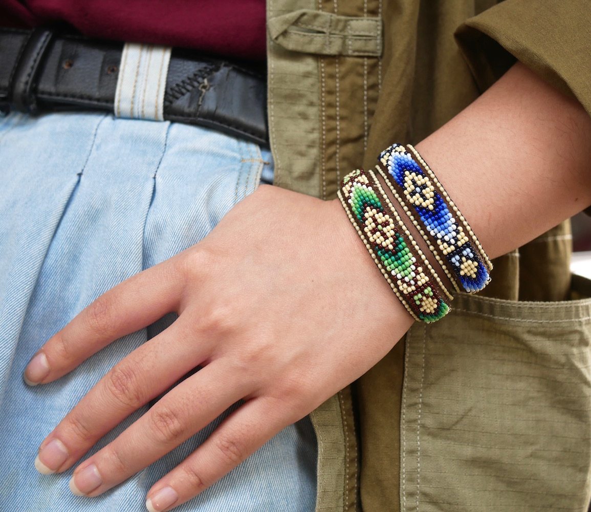 Japanese Craftsman hand-made Kazoo deerskin fine beads string ethnic style bracelet