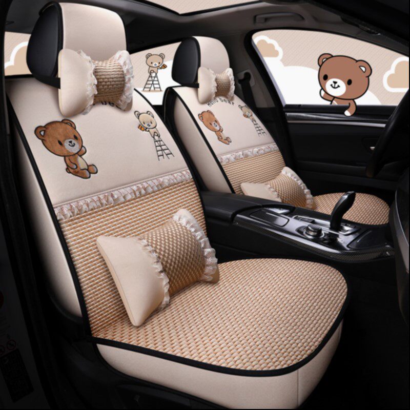 Cartoon car cushion cute linen seat cushion four seasons universal ice silk all-inclusive seat cover goddess spring and summer special