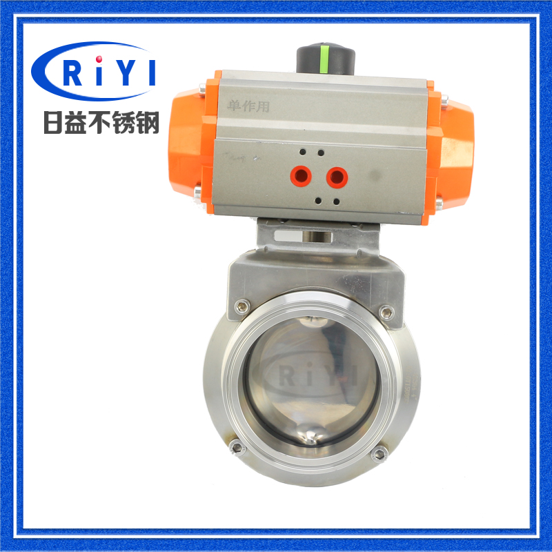 304 sanitary grade stainless steel pneumatic quick fit butterfly valve AT aluminum pneumatic head single double acting horizontal D681X10P