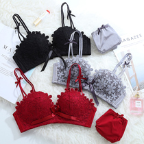 Sexy lace gathers small breasts without steel ring girl student underwear suit female thick top anti-sagging bra female