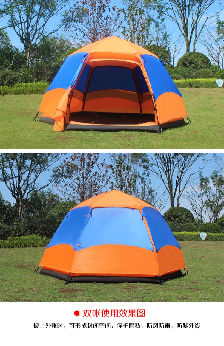 Lều lớn ngoài trời 3-4 người hoàn toàn tự động hai phòng và một hội trường 5-8 hình lục giác cắm trại đôi mưa dày cắm trại bán nóng - Lều / mái hiên / phụ kiện lều lều tự bung