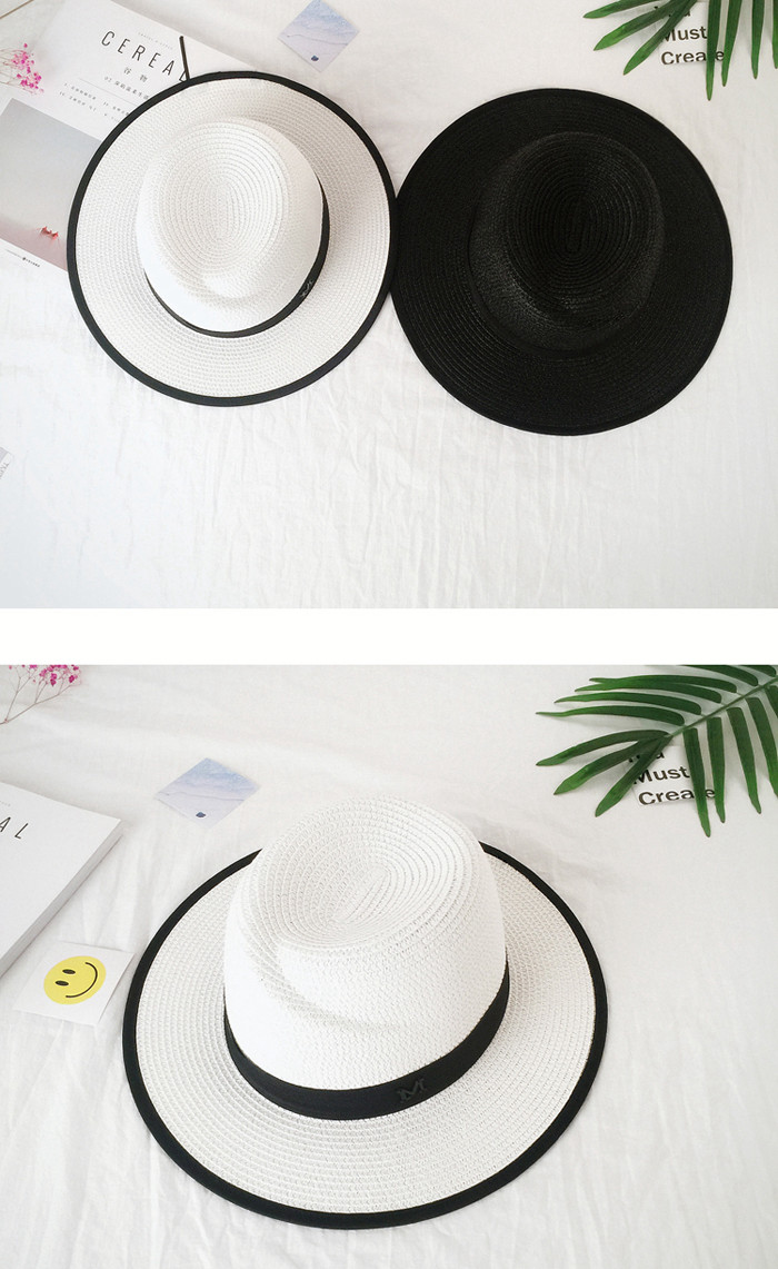 Fashionable M-label sun hats, straw hats, sun-protective hats, women's summer outings, sun hats, black British flat-topped top hats, a trend detail image 13