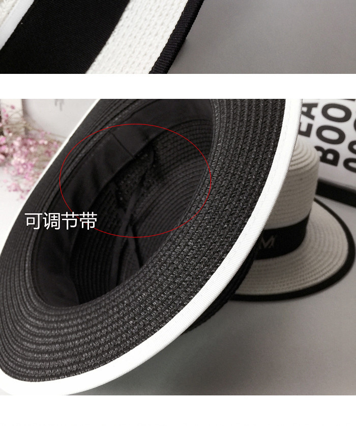 Fashionable M-label sun hats, straw hats, sun-protective hats, women's summer outings, sun hats, black British flat-topped top hats, a trend detail image 9