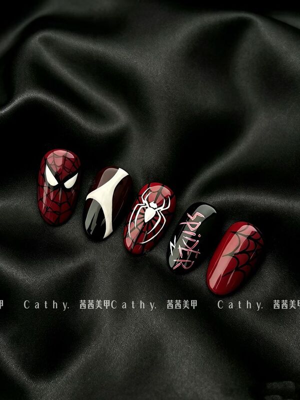 Hi Parker Spider-Man's New Day Sweet Cool Anime Hand-Painted Hot Girl High-End Nail Art Purely Handmade Wearable Nails