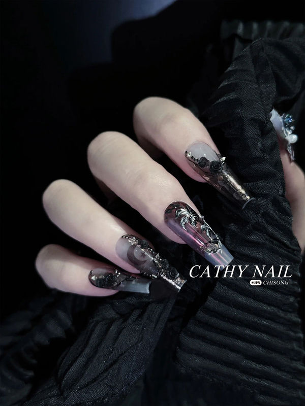 Tarot Wizard Star and Moon Carved Three-Dimensional Lily Flower Aurora Dark Purple Mysterious Nail Art Handmade Wearable Nails Tarot Wizard Star and Moon Carved Three-Dimensional Lily Flower Aurora Dark Purple Mysterious Nail Art Handmade Wearable Nails