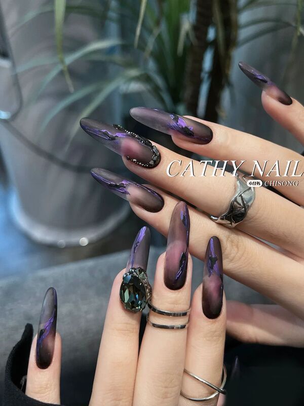 Hazy, Dark Purple Clouds, Mysterious Wednesday, Ultra-Long Oval, European and American Hot Girl Style, Nail Art Patches, Wearable Nail Tips Hazy, Dark Purple Clouds, Mysterious Wednesday, Ultra-Long Oval, European and American Hot Girl Style, Nail Art Patches, Wearable Nail Tips