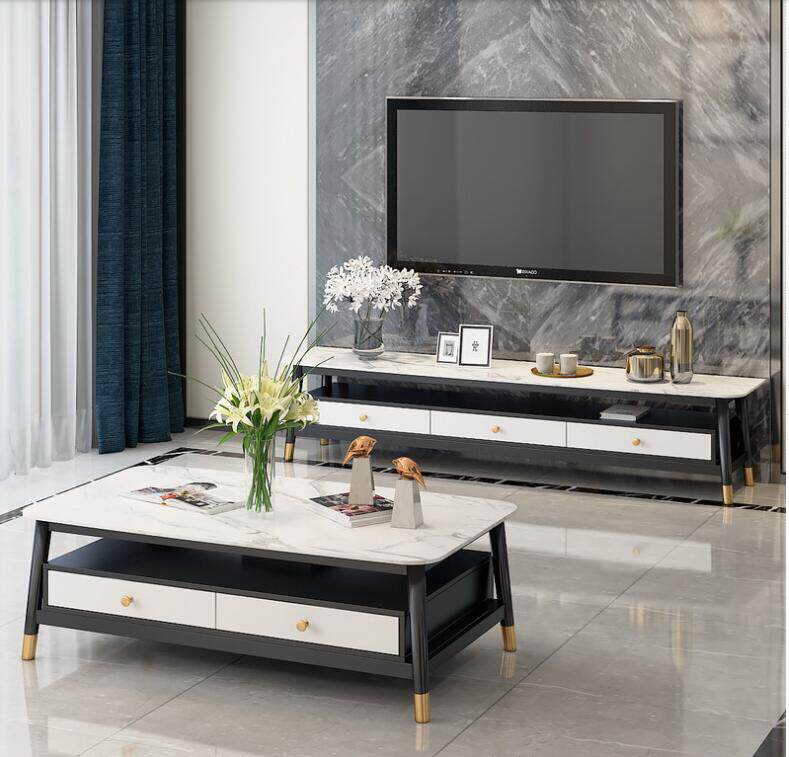 Nordic marble TV cabinet coffee table combination set modern minimalist small apartment living room bedroom light luxury furniture