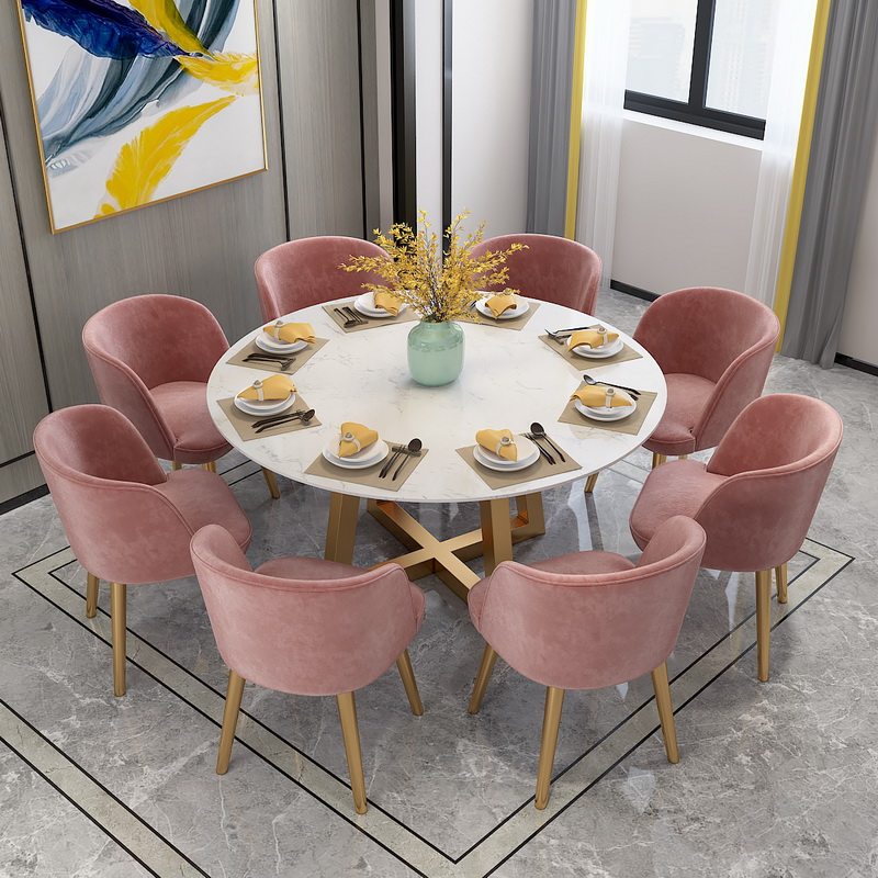 Nordic style marble round dining table and chair combination modern minimalist with turntable light luxury round dining table home small apartment