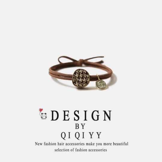 Korean-Style High-End Smiley Bear Hair Tie, Elegant Hair Rope, Cute Girl's Hair Tie for High Ponytail, Houndstooth Hair Accessory