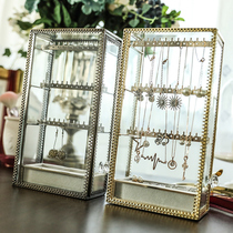 Girl housekeeper Ming dustproof necklace Earrings storage rack Earrings jewelry box Jewelry box Glass copper storage box