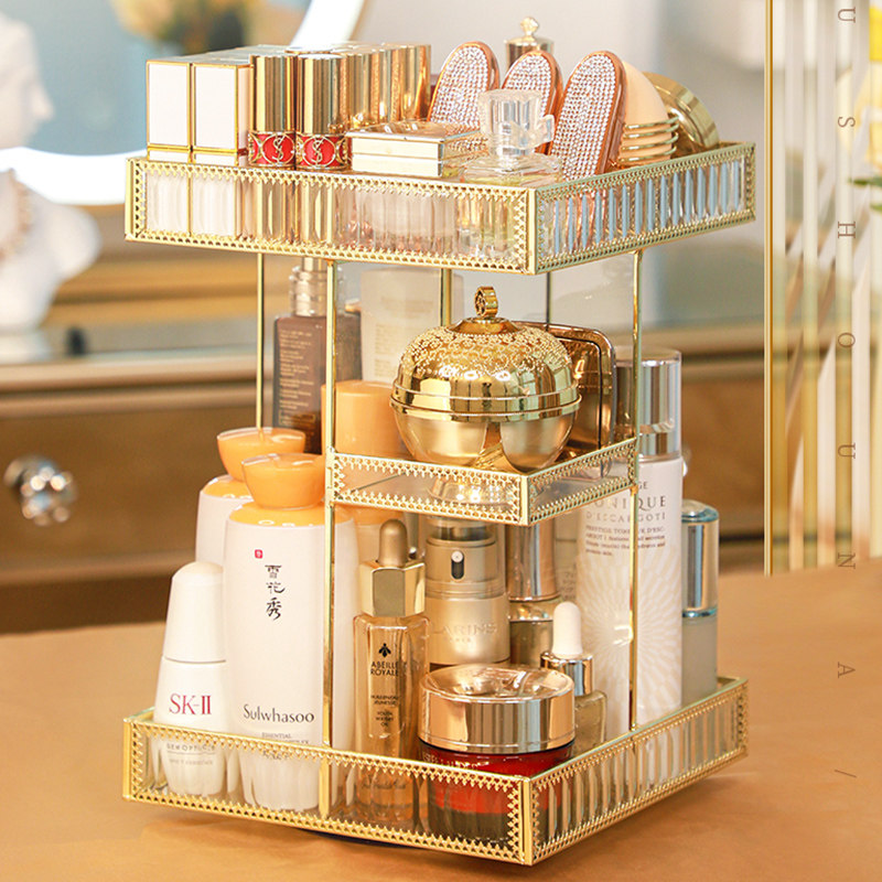 ins wind rotating cosmetic storage box desktop light luxury wind rack dressing table perfume skin care product storage