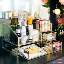 Vintage glass lipstick Skin care products Perfume brush storage integrated drawer dust-proof finishing box