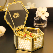 Girl housekeeper Golden crown glass Medium hexagonal glass jewelry box Jewelry box Storage box gift