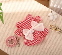Dog Summer Sun Protection Clothing, Cotton Ultra-Thin Breathable Princess Dress with Leash Buckle for Teddy, Bichon, Cat, Rabbit, Leash