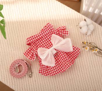 Dog clothes cotton ultra-thin breathable princess skirt traction buckle teddy panda cat rabbit traction rope