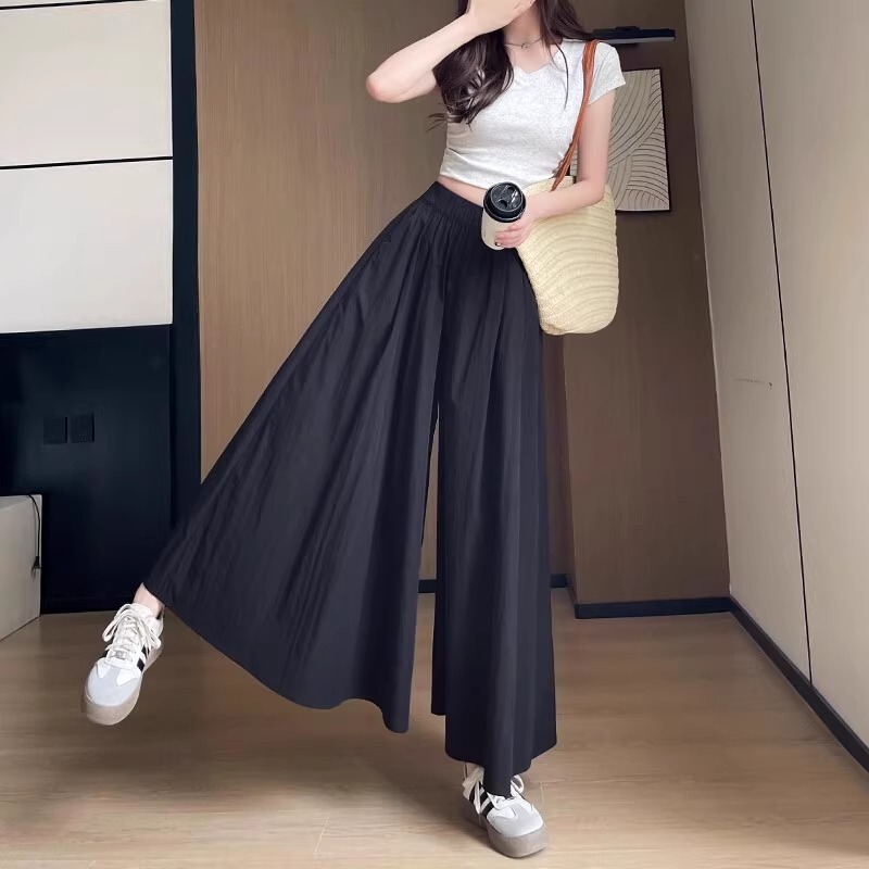 Linen Black Wide-Leg Culottes for Women, Summer 2026 New Style, Loose High-Waisted, Slimming, Petite, Floor-Length Yamamoto Culottes