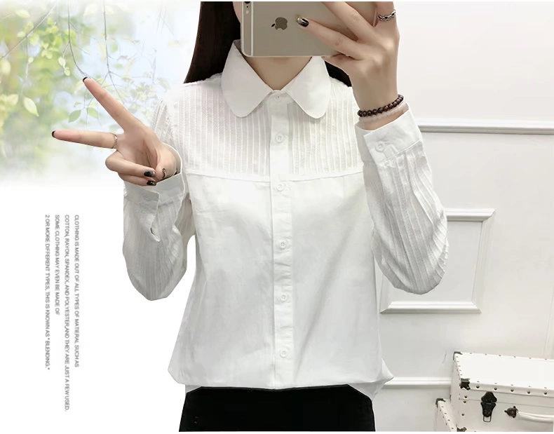 Mei Su khâu sọc dọc áo trắng nữ tay dài 2019 xuân mới Han Fan sinh viên áo sơ mi inch phiên bản Hàn Quốc