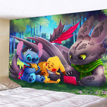 Douyin Net red Pikachu animation background cloth ins hanging cloth bedside wall cloth bedroom wall Wall Wall decoration painting cloth