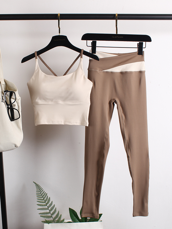 Color-Blocking Yoga Outfit Set for Women, Summer Sexy Slimming Sports Backless Camisole Bra, Popular on Social Media, Gym Running