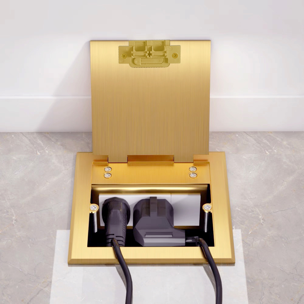 Ultra thin concealed stainless steel champagne gold floor socket Five-hole network invisible full copper waterproof home ground plug-Taobao